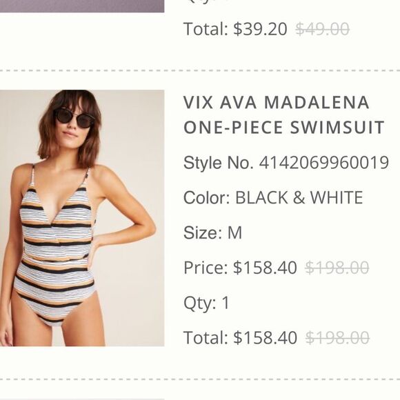 Anthropologie women’s swimsuit m medium swim stripes V-neck ViX Ava Madalena - Picture 3 of 5